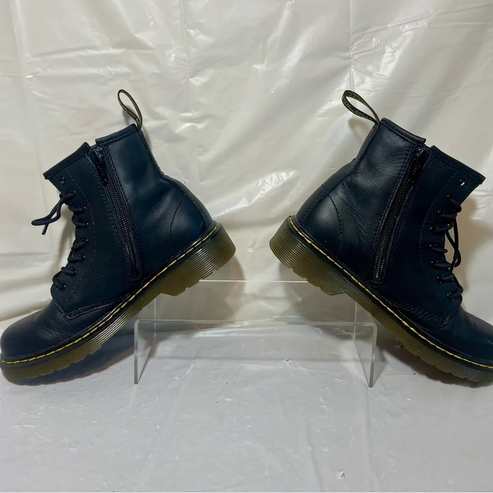 Dr. Martens Junior 1460 Softy T Black Leather Lace-Up Side Zip Boots Kids Size 2